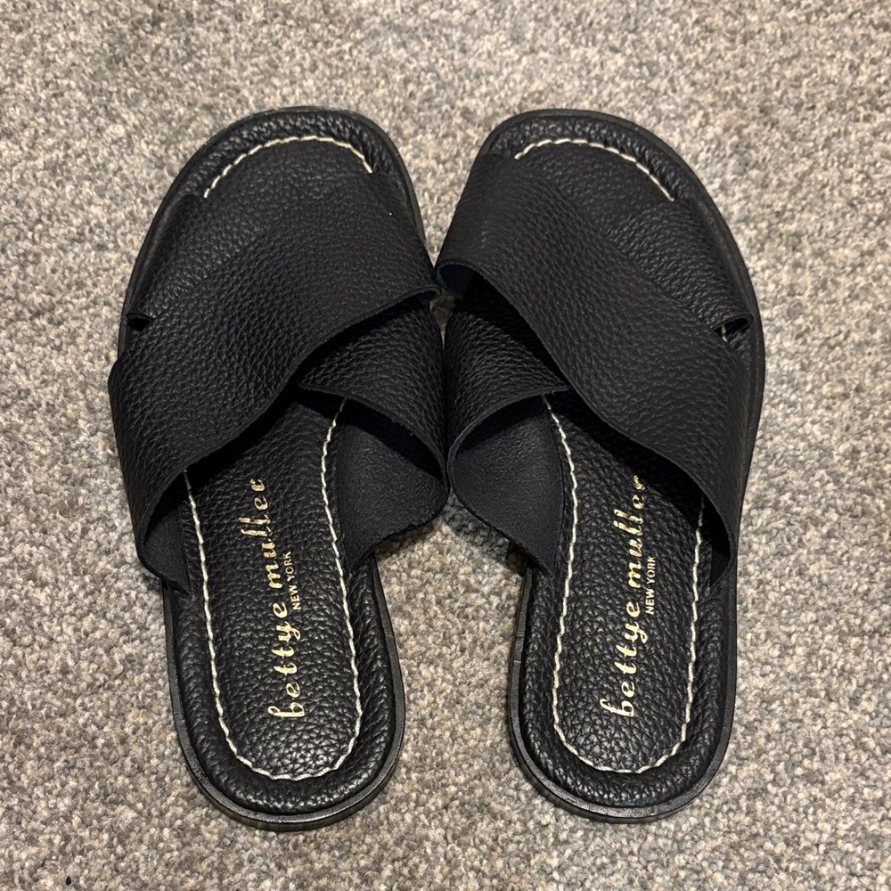 Bettye Muller Black Crisscross Slides